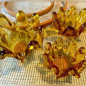 Mid Century Amber Art Glass Stacking Ashtrays + Trinket Bowls (Set of 3)